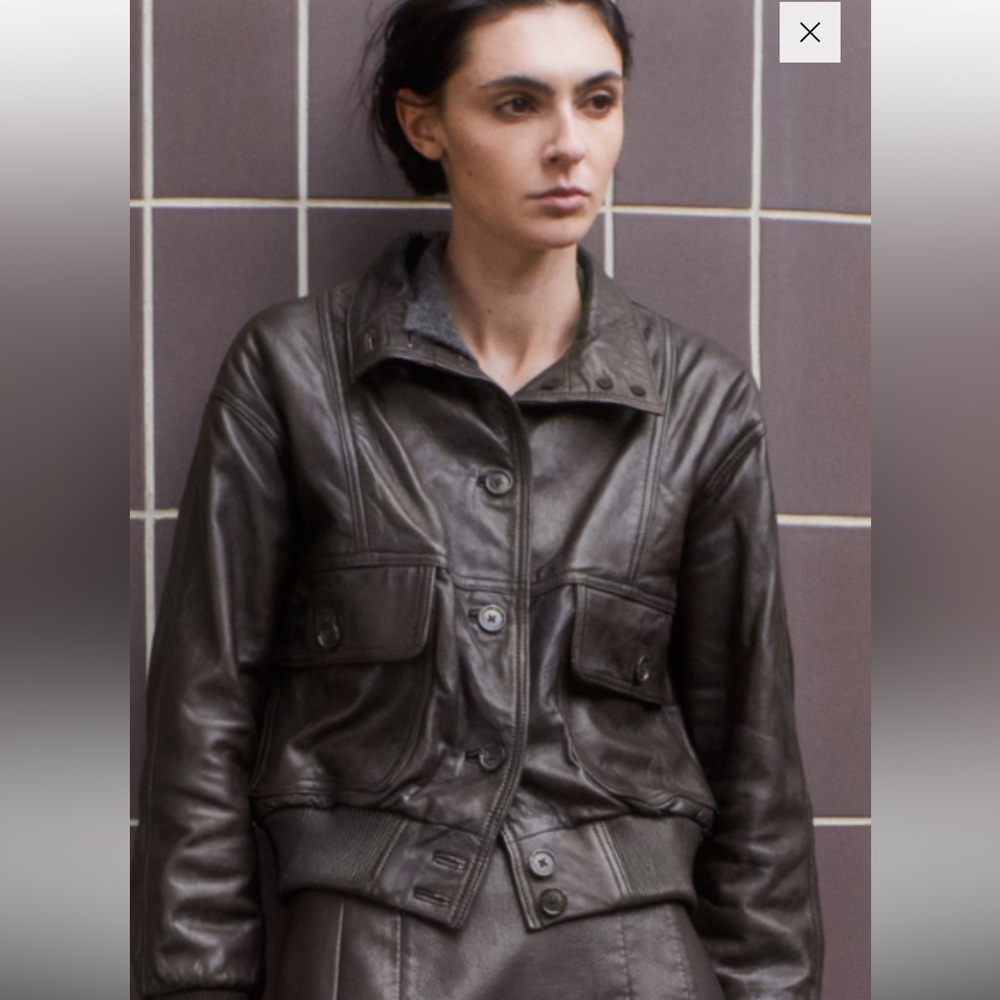 Mango HIGH-NECK LEATHER BIKER JACKET